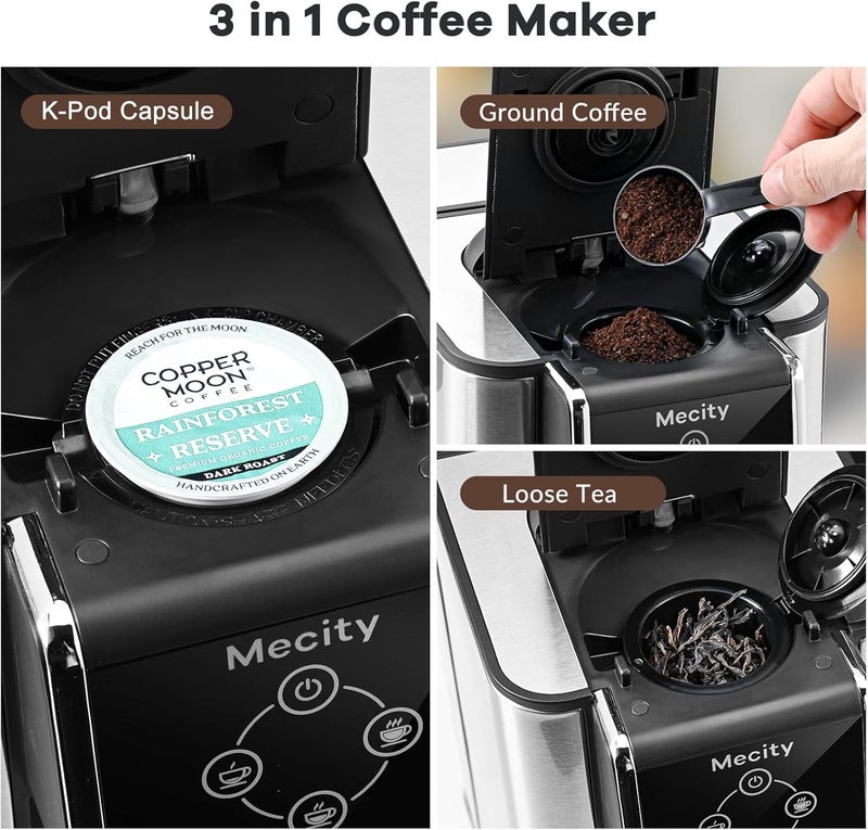 Mecity Coffee Maker 3 in 1 Single Serve Coffee Machine, Compatible with K cup Capsules, Instant Coffee Pot, Tea maker, 6,8,10 Oz Cup, Removable 50 Oz Water Reservoir, 120V 1150W - Image 3
